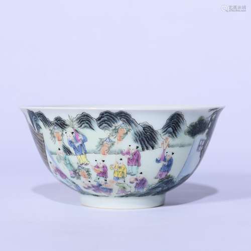 A Famille Rose Children And Landscape Bowl