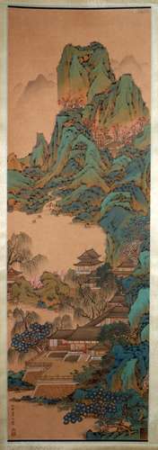 A CHINESE LANDSCAPE PAINTING SCROLL, QIU YING MARK