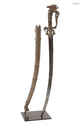 A gem-set silver and gold Singhalese steel sword (kastane) a...