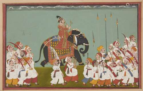 A large painting of a processional scene, Udaipur, Rajasthan...