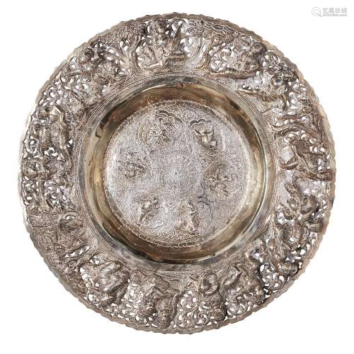 A Burmese repousse silver dish, Burma, early 19th century, o...