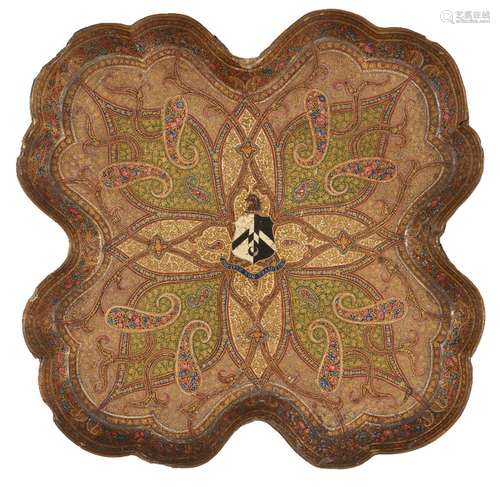 A Kashmiri papier mache tray with Scottish coat of arms of C...