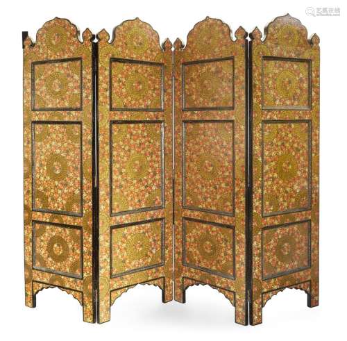A large floral lacquered screen, Kashmir, North India, mid-1...