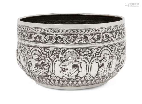 A silver repousse bowl with scenes from the Ramayana, India,...
