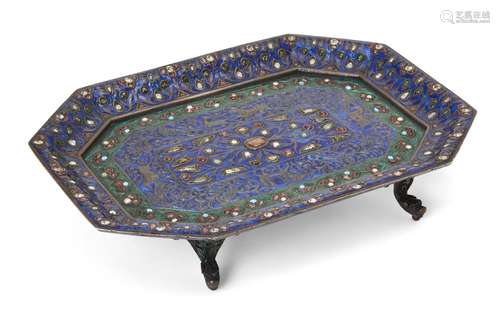 A Mughal gem-set and enamelled tray, India, 18th century, of...