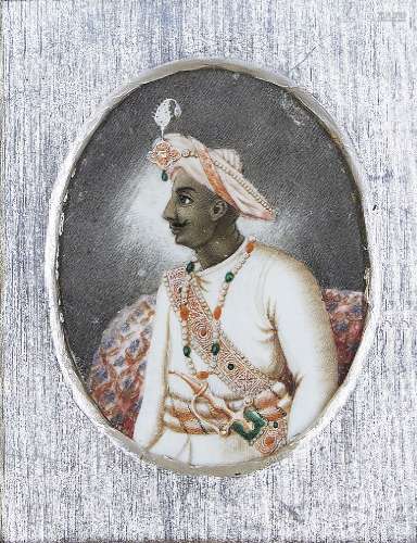 A half length portrait on ivory of Tipu Sultan (r.1782-1799)...