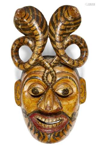 A South Indian papier mache wood dance mask, Kerala, India, ...