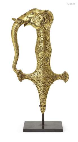 A Kutch finely chased gold sword hilt in the form of an elep...