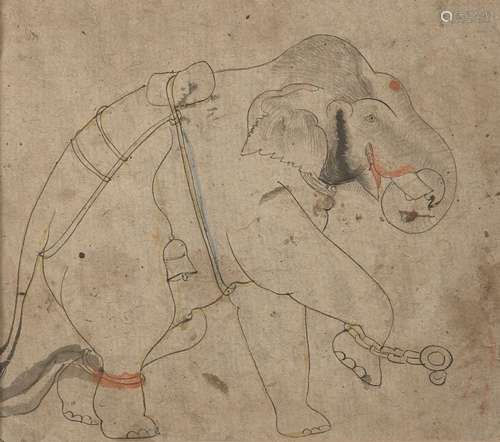 A drawing of a captive elephant, Kotah school, India, circa ...