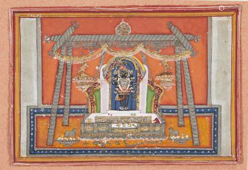 Srinathji in a swing, Rajasthan, circa 1800, opaque pigments...
