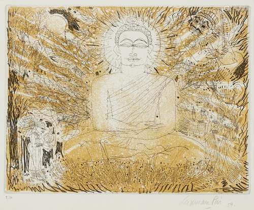 Laxman Pai (b. 1926), Untitled, Buddha, 1959, etching and wa...