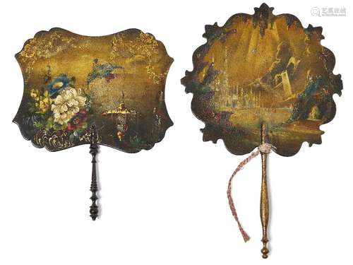 Two painted lacquer hand fans for the European market, 19th ...