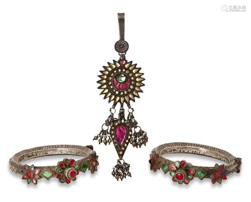 A group of foiled glass white metal jewellery, Rajasthan, In...