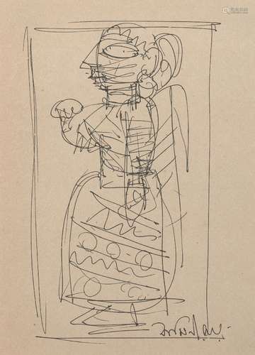 Jamini Roy (Indian, 1887-1972), Untitled sketch, pen on pape...