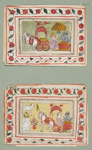 Two illustrations from the Bhagavad Gita, Krishna and Arjuna...