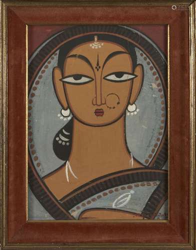 Jamini Roy (Indian, 1887-1972), Untitled, Woman in Grey, tem...