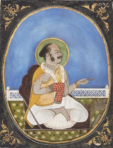 A seated Gosain (Holy man) of the Vallabhalarya sect of Vais...