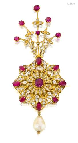 A diamond- and ruby-set gold sarpech formerly the property o...