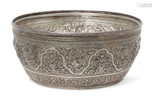 A Malaysian silver bowl, 19th century, of deep form, decorat...