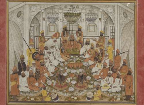 A painting of the durbar, Rajasthan, India, early 20th centu...