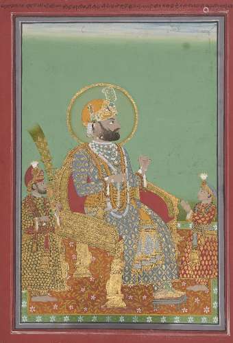Portrait by Phalemi of Maharana Swarup Singh flanked by Madh...