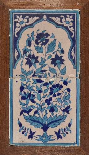 A Multan pottery tile panel with floral decoration, North In...