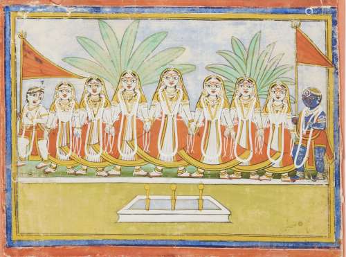 A Jain depiction of Krishna and the Gopis, Rajasthan, 19th c...