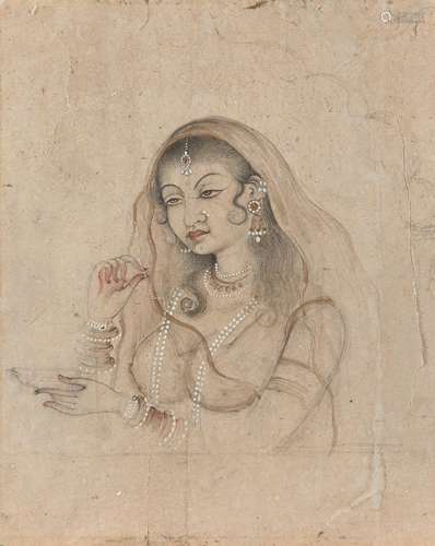 A drawing of a Courtesan, Rajasthan, India, late 19th centur...