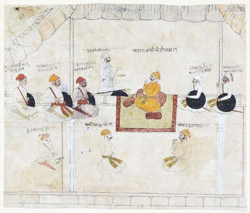 A drawing of the durbar with seated figures identified in De...