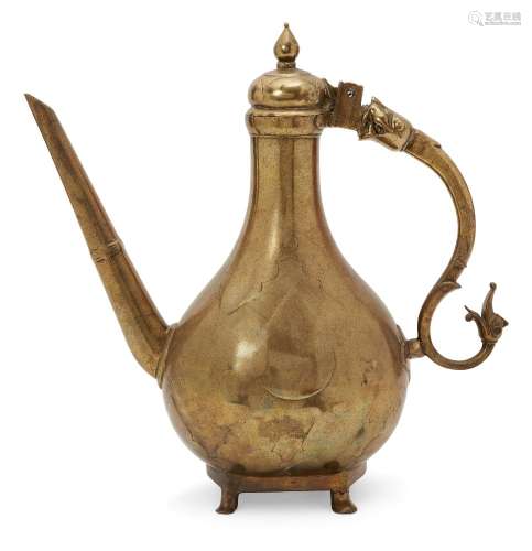 A unusually large cast brass lidded ewer, Mughal India, 18th...