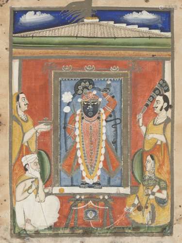 Srinathji with Nanda and Jasoda, Nathdwara, 19th century, op...