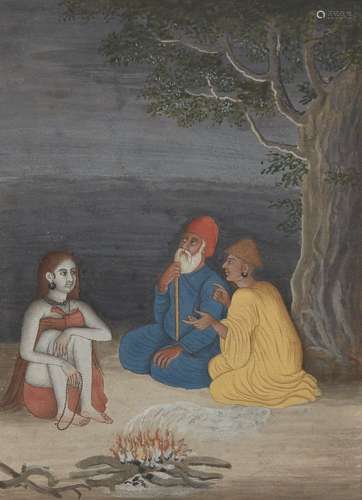 A Sadhu and two dervishes, India, circa 1870, opaque pigment...