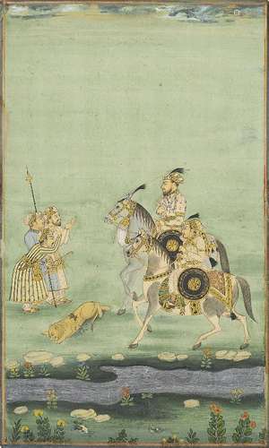 A lion hunt, North India, late 19th century, opaque pigments...