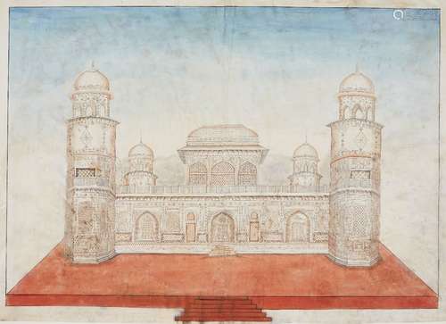 A large Company School watercolour painting of the Tomb of I...