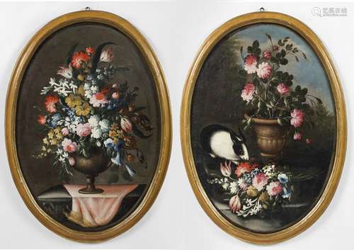 ARTISTA EMILIANO DEL XVIII SECOLO Pair of still life of flow...