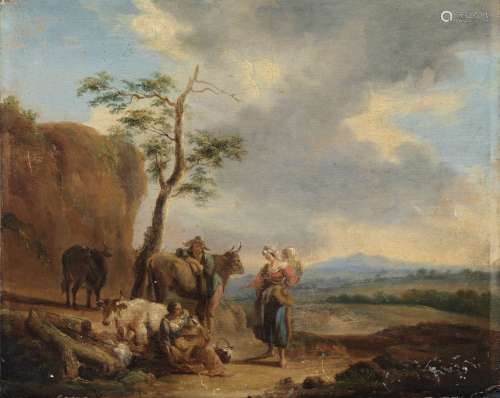 ARTISTA FIAMMINGO DEL XVII SECOLO Landscape with shepherds a...