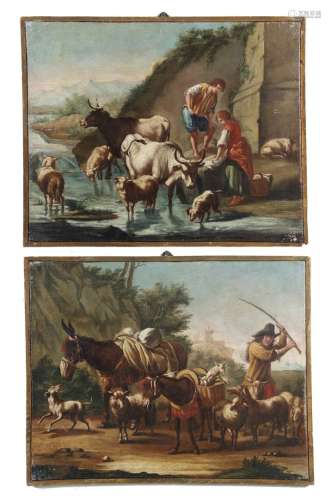 ARTISTA ROMANO DEL XVII SECOLO Pair of paintings depicting p...