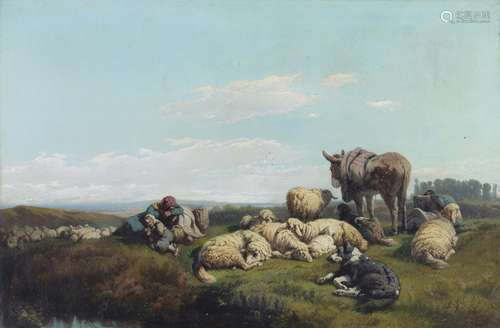 ARTISTA NAPOLETANO DEL XIX SECOLO Landscape with shepherds a...