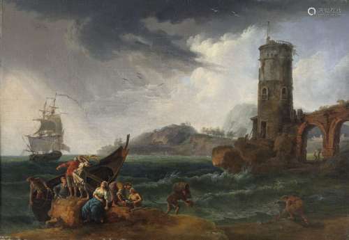 JOSEPH VERNET Stormy ships.