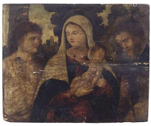 ARTISTA VENETO DEL XVI SECOLO Madonna with Child, Saint John...