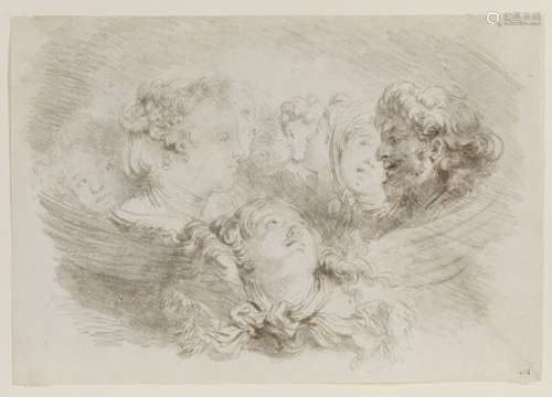 JEAN HONORE' FRAGONARD Study of heads.