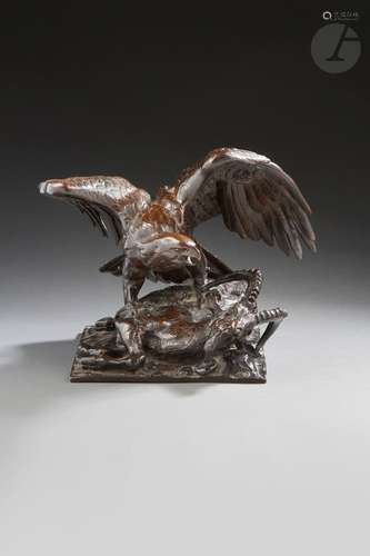 Antoine Louis Barye (1795-1875)Un aigle qui vient s’abattre ...