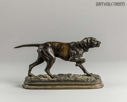 Alfred DUBUCAND (1828-1894). Chien de chasse à l'arrêt. Grou...