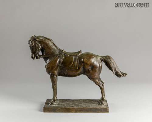 Henry Louis LEVASSEUR (1853-934). Cheval sellé. Bronze à pat...