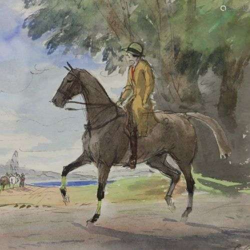 Pierre Olivier DUBAUT (1886-1968) Cavalière au manteau jaune...