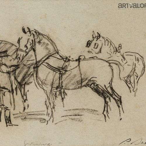 Pierre Olivier DUBAUT (1886-1968) Chevaux à l'arrêt Crayon n...