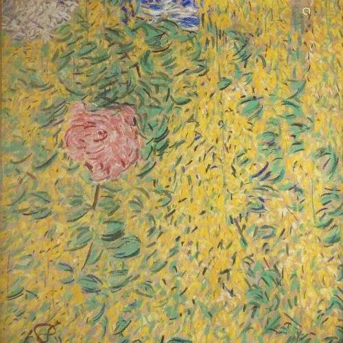 Anna DE NOAILLES (1876-1933) Fleurs aux herbes jaunes Pastel...