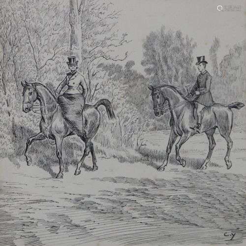 Victor Geruez dit CRAFTY (1840 Cavalier et amazone Dessin à ...