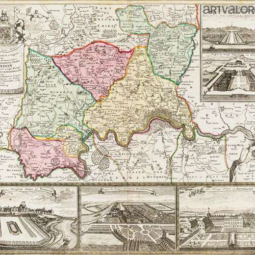 Johann-Baptist HOMANN (1664-1724) Plan des environs de Londr...