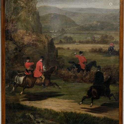 Ecole du XIXème siècle Chasse à cour Huile sur toile 198 x 1...